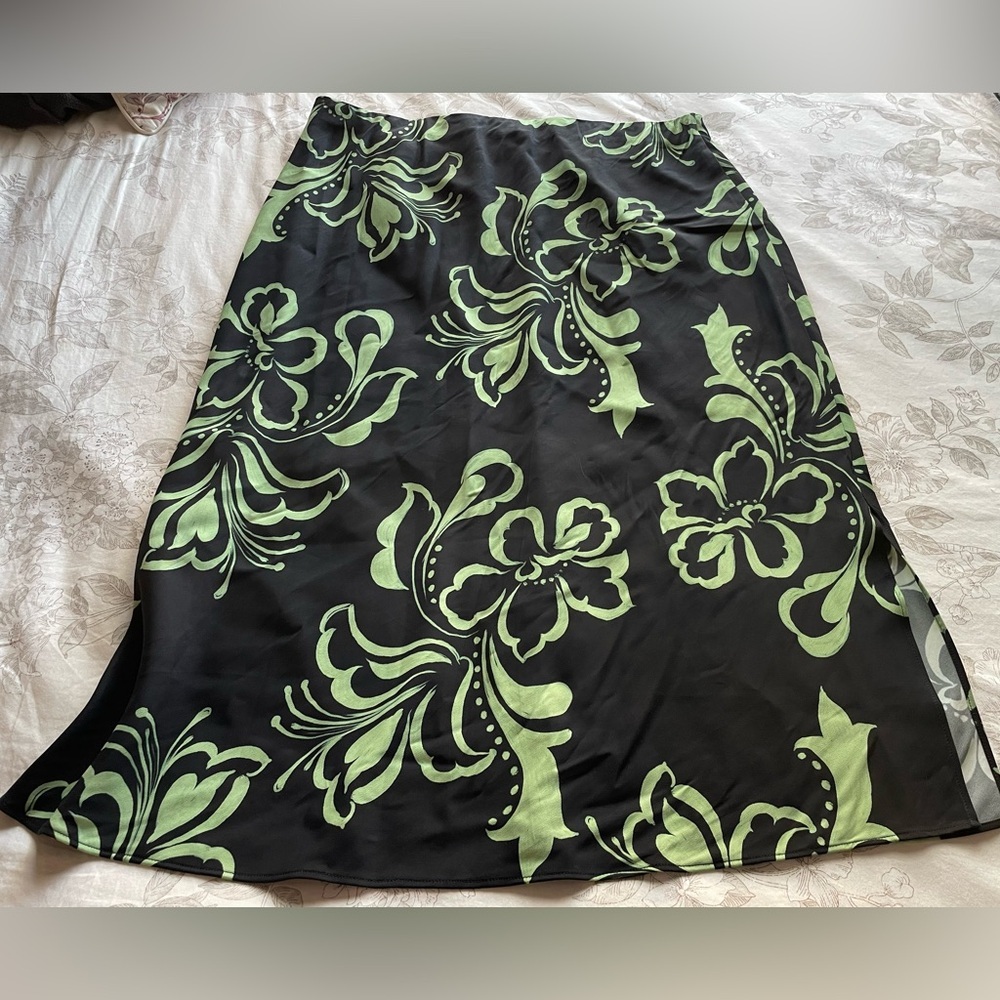 Universal Standard‎ Cooling Cupro Black Hibiscus Floral Slip Skirt 14 Resortwear